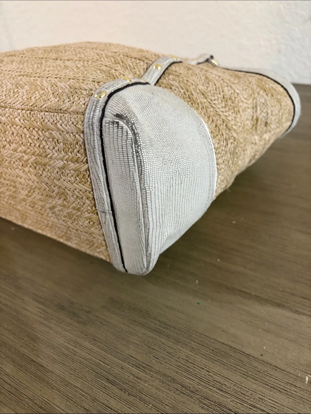 COACH ALEXANDRA PYTHON STRAW TOTE BAG F21959 CREAM/TAN
